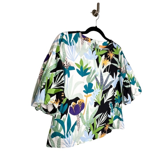Oliphant Puff-Sleeve Botanical Print Poplin Blouse  in Multicolor Size XS - Picture 2 of 4